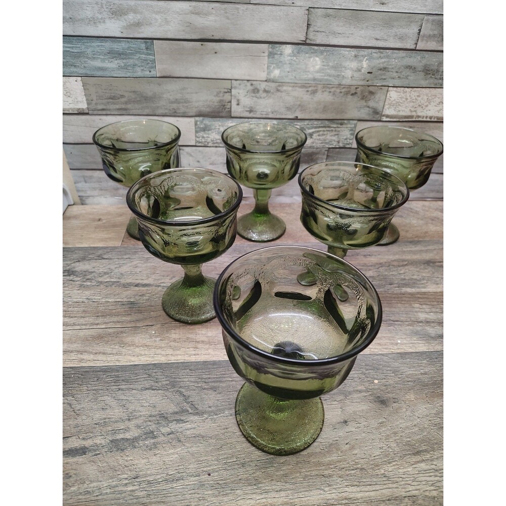Fostoria WOODLAND Green Set of 6 Champagne/ Tall Sherbet Dessert Cups Vintage